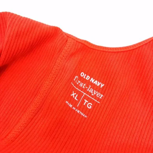 Old Navy First Layer Tank Top XL Ribbed Henley Functioning Button Orange - Picture 4 of 5